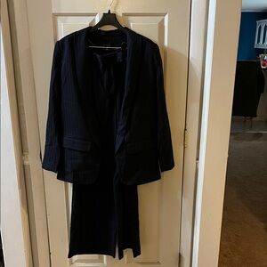 NWT WHBM Navy and Pink Pinstripe Blazer and Pants Set